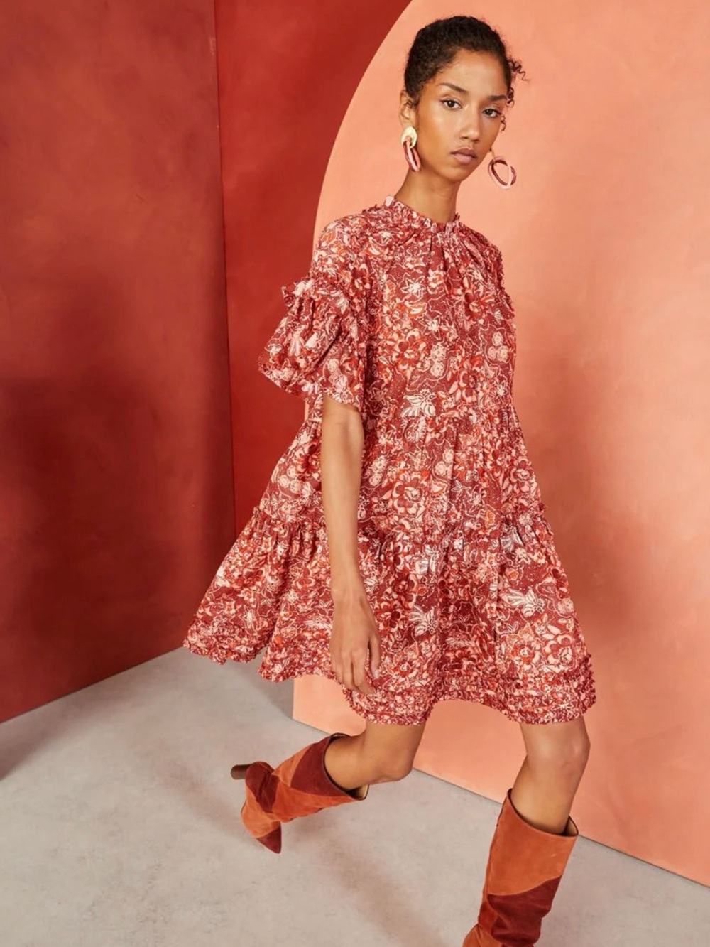 Ulla Johnson Fawn Dress Coral flutter tiered Sz 4
